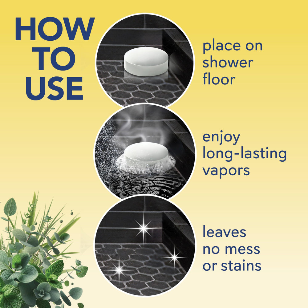 Tableta de vapor para ducha fácil de usar y limpia con SinuCleanse.