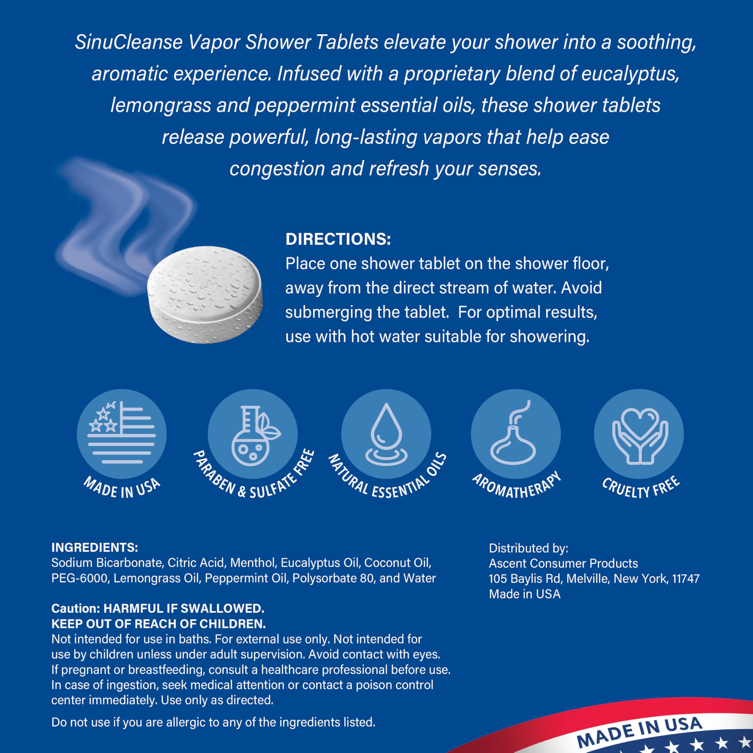 Armonía sin colorantes: tableta de vapor SinuCleanse para ducha natural.