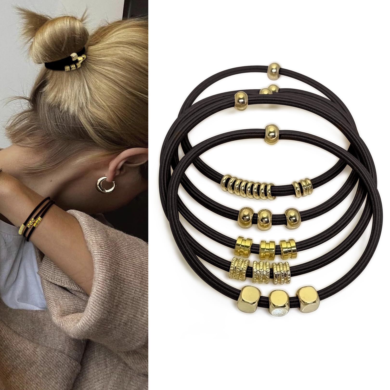 SISYOUP lazo de pelo boho con oro para peinados duraderos.