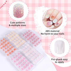 Uñas falsas Siusio para niñas, colores arcoíris, aptas para fiestas.
