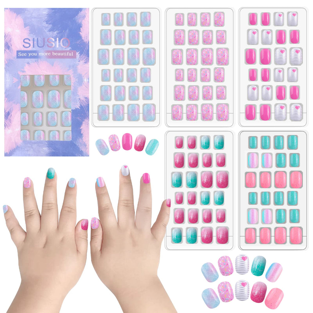 Uñas SIUSIO para niñas con prepegado y brillo gradiente para un acabado rápido