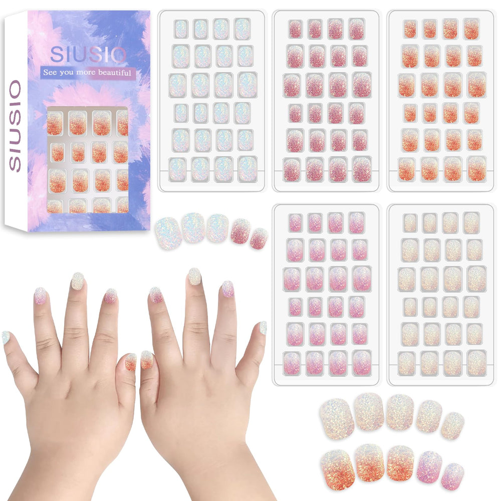 Uñas postizas Siusio para niñas, colección 5-pack, aplicación rápida para fiestas.