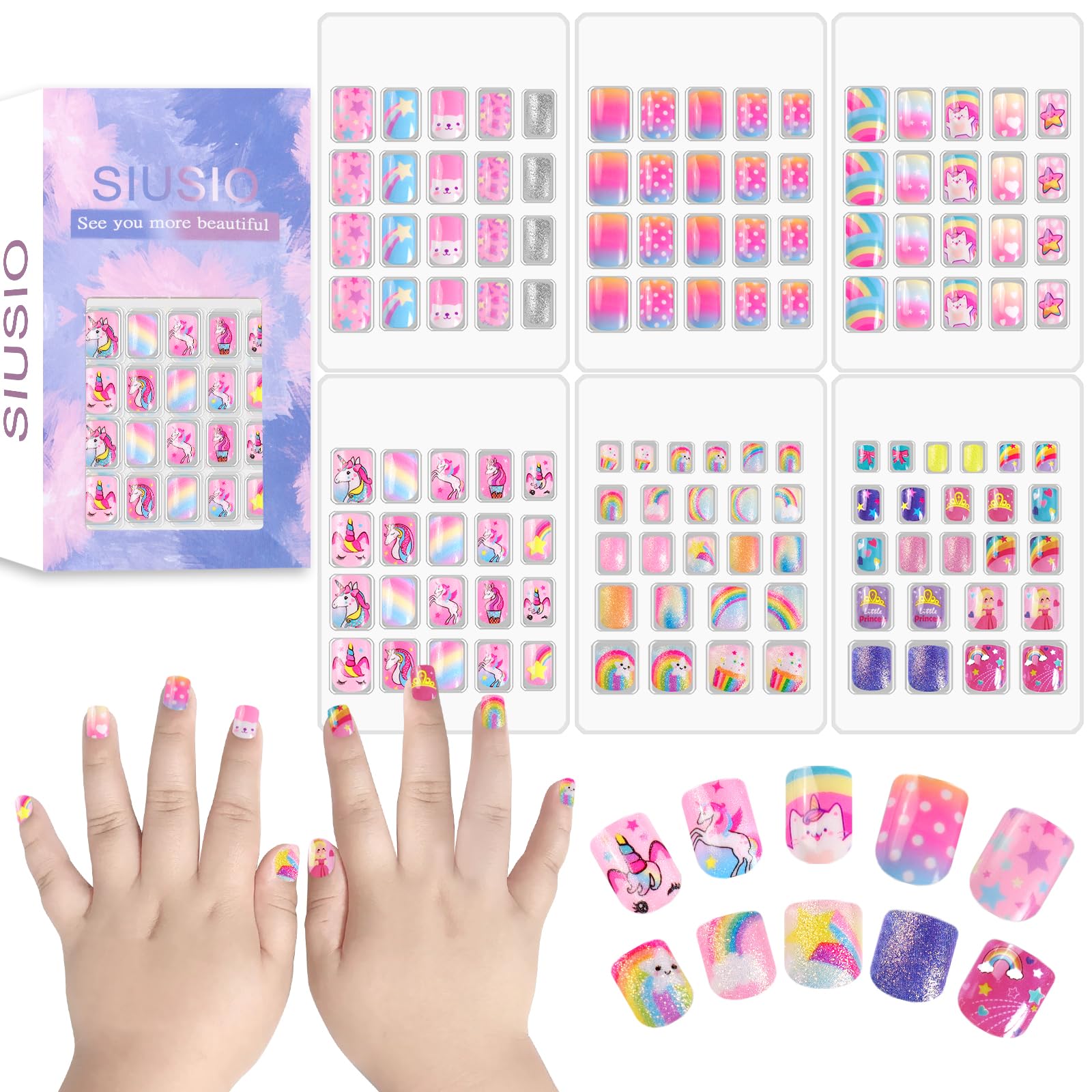 Uñas SIUSIO gradiente arcoíris para niñas, aplicación fácil.