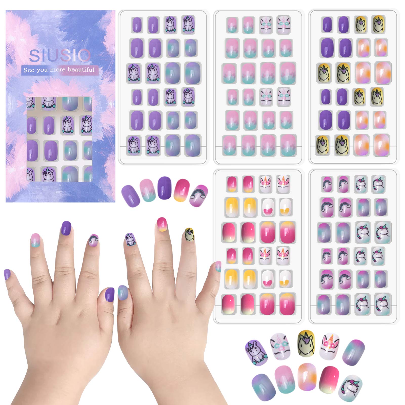 Siusio Unicornio Series: uñas postizas prepegadas para aplicar rápido en niñas