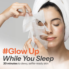 Sheet mask serum close-up with Vitamin C and collagen for brightening hydration