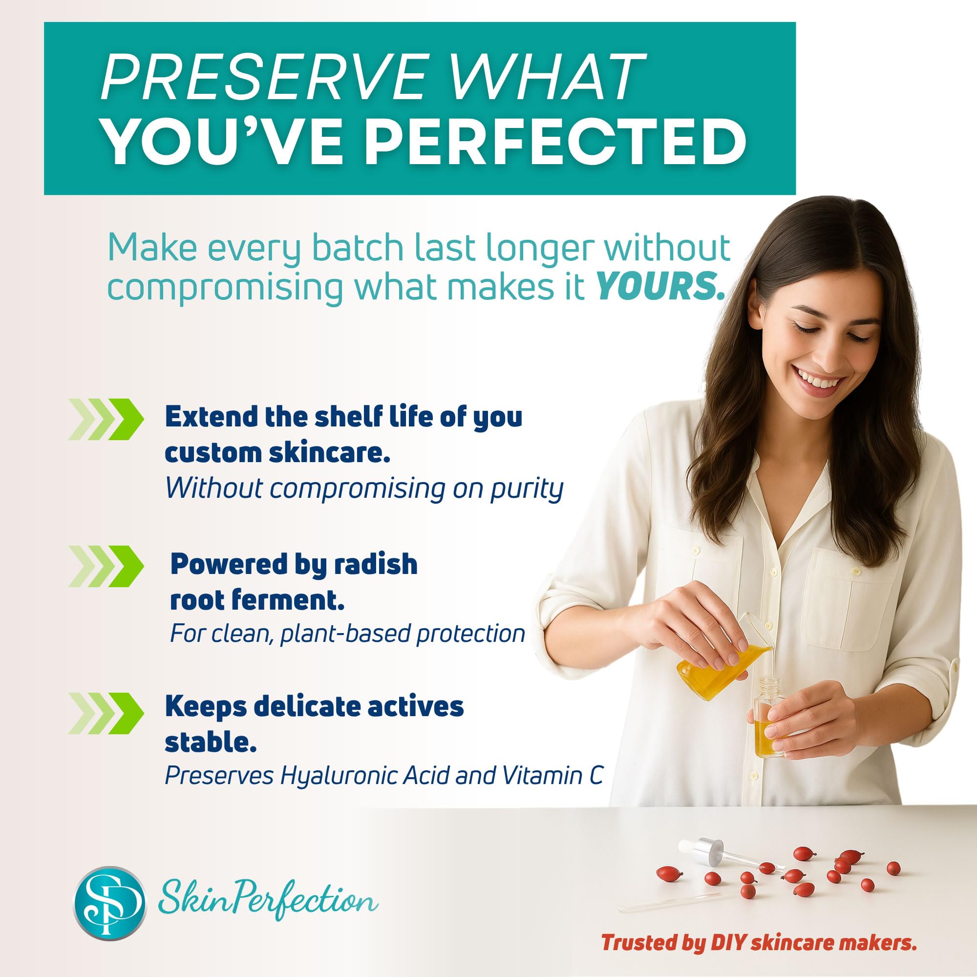 Skin Perfection Leucidal Liquid pour drops into cream batch for safe preservation