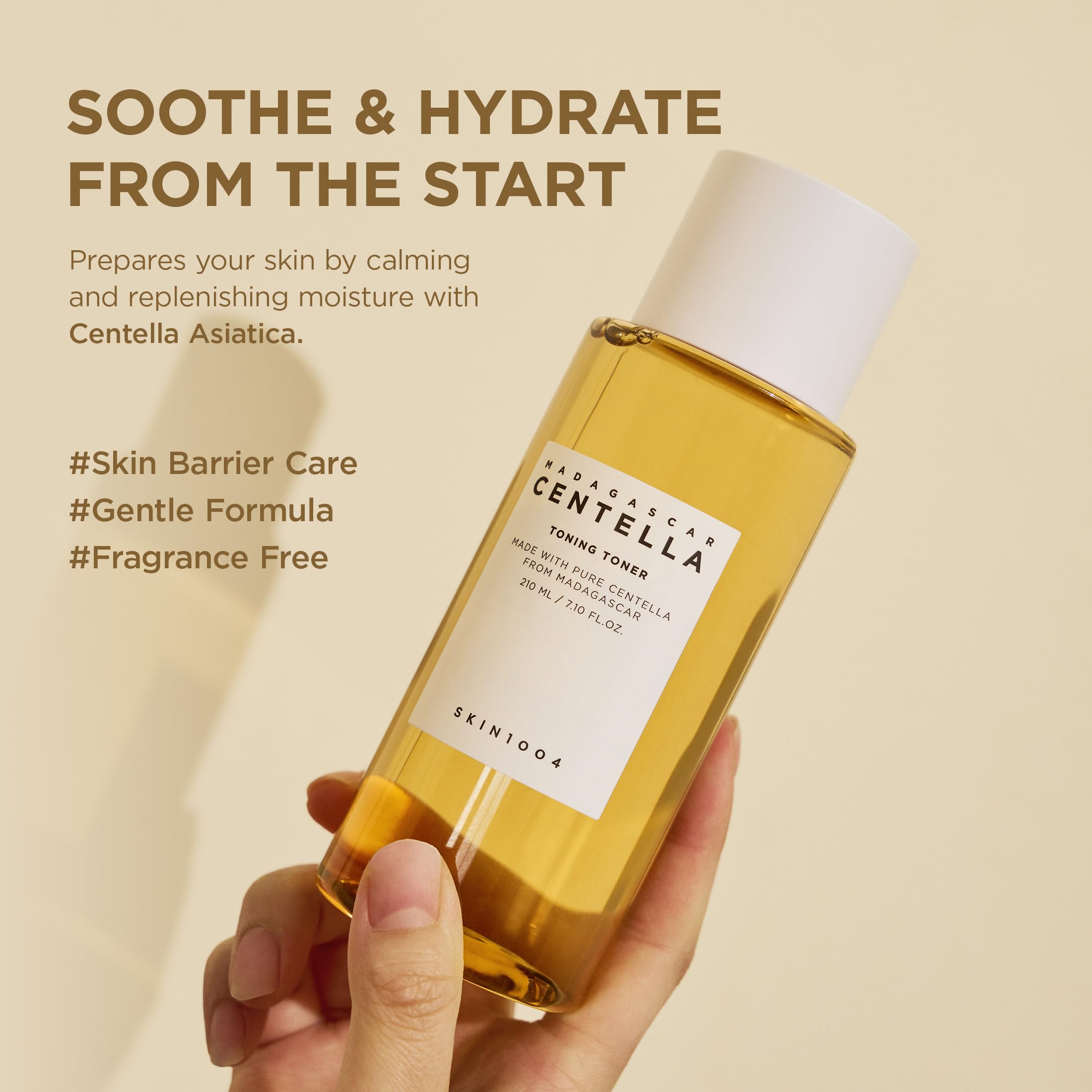 SKIN1004 Centella Toner ofrece hidratación diaria para piel sensible.