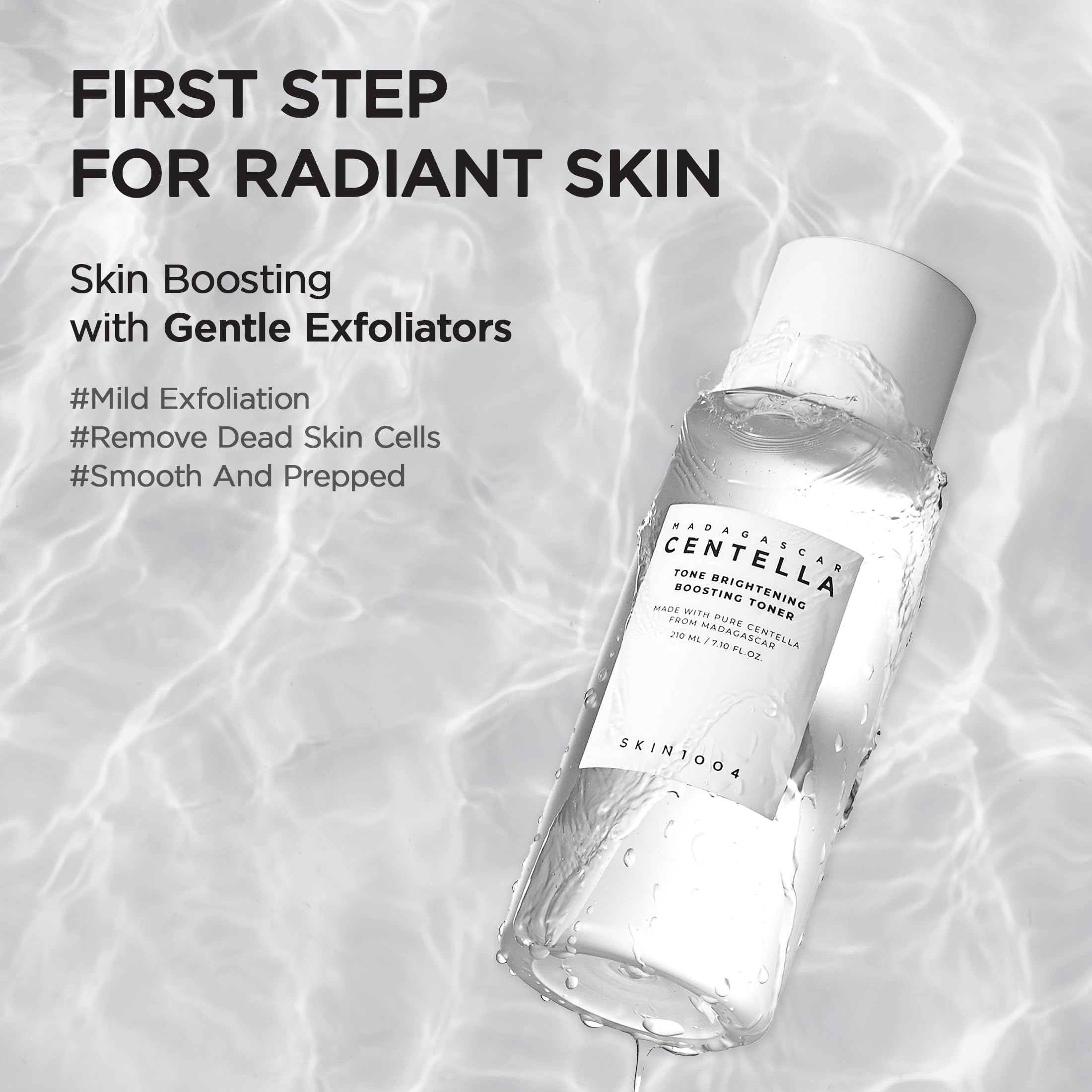 SKIN1004 Tone Glowing Boosting Toner bottle side view shows compact care for sensitive skin