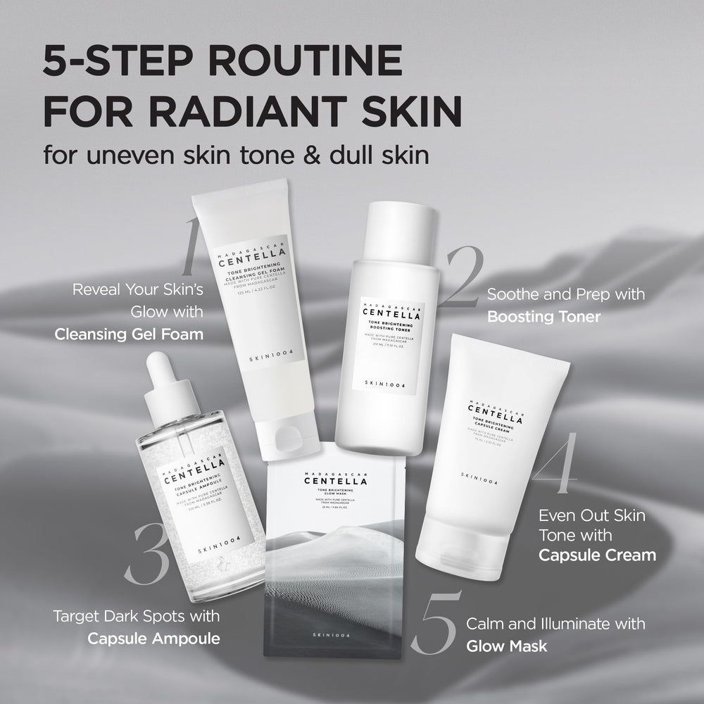 SKIN1004 Tone Glowing Boosting Toner cotton-pad application depicts soft exfoliation prep