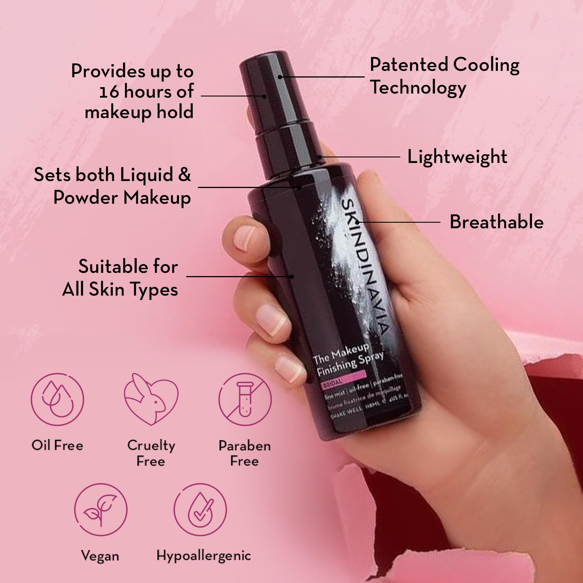 SKINDINAVIA niebla fría: rocía una niebla fresca para un acabado natural.