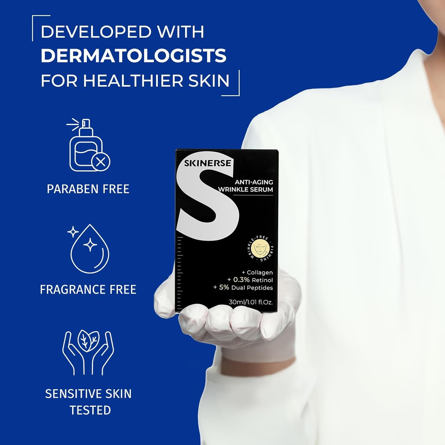 Vitamina E en SKINERSE aporta nutrición y tono uniforme.