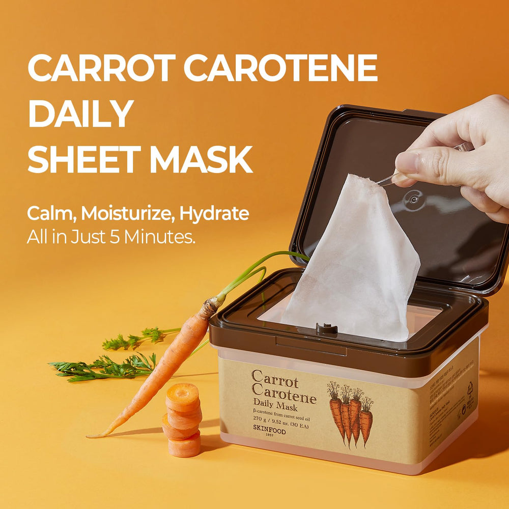 Carrot Carotene Daily Mask de SKINFOOD calma la irritación de la piel sensible.