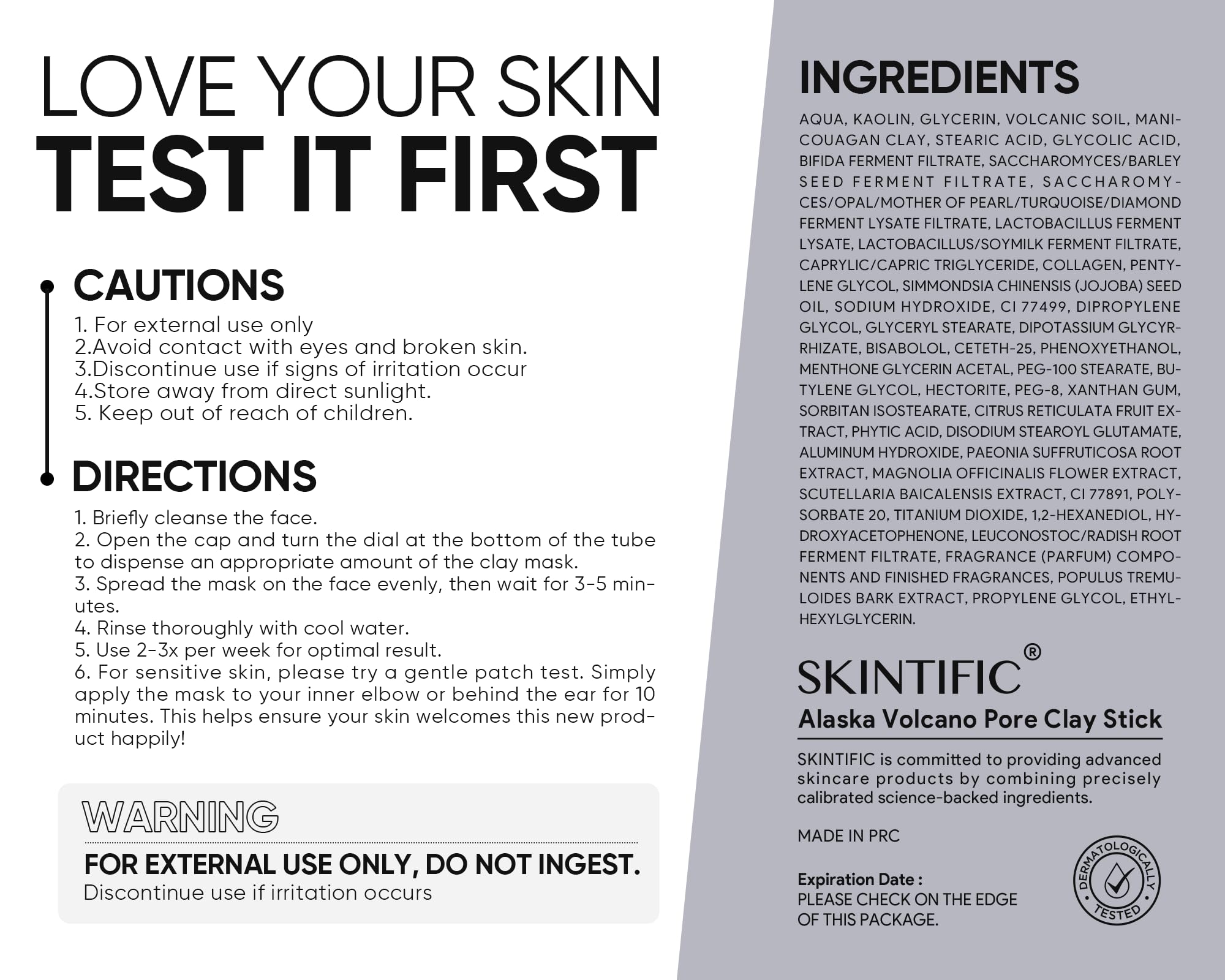 SKINTIFIC mascarilla arcilla volcánica Alaska: exfoliación suave y poros refinados.