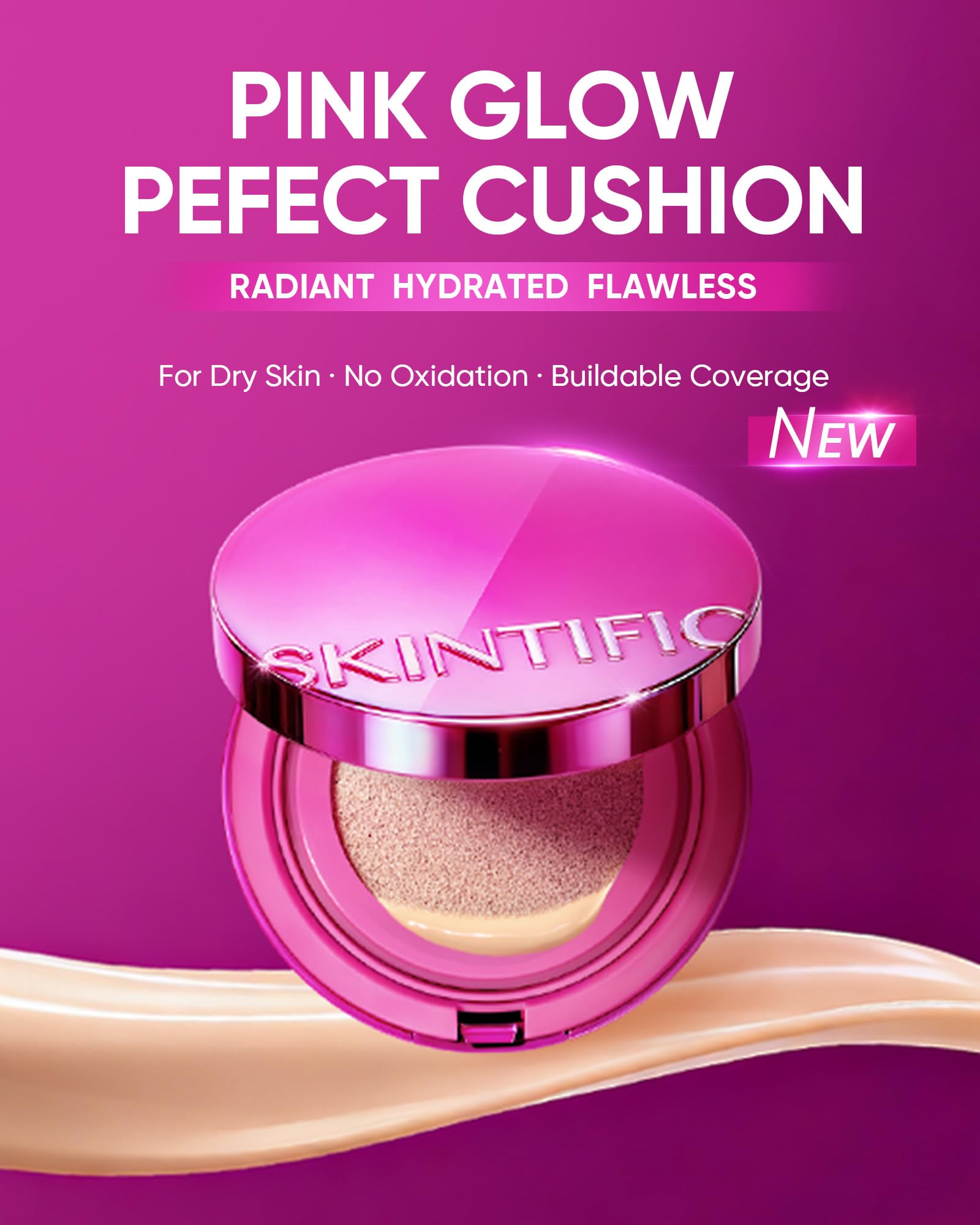 Skintific Pink Glow Cushion top view of sleek compact