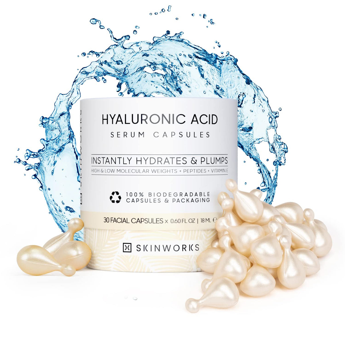 Skinworks Serum Hialurónico en bote, hidratación suave para la piel.