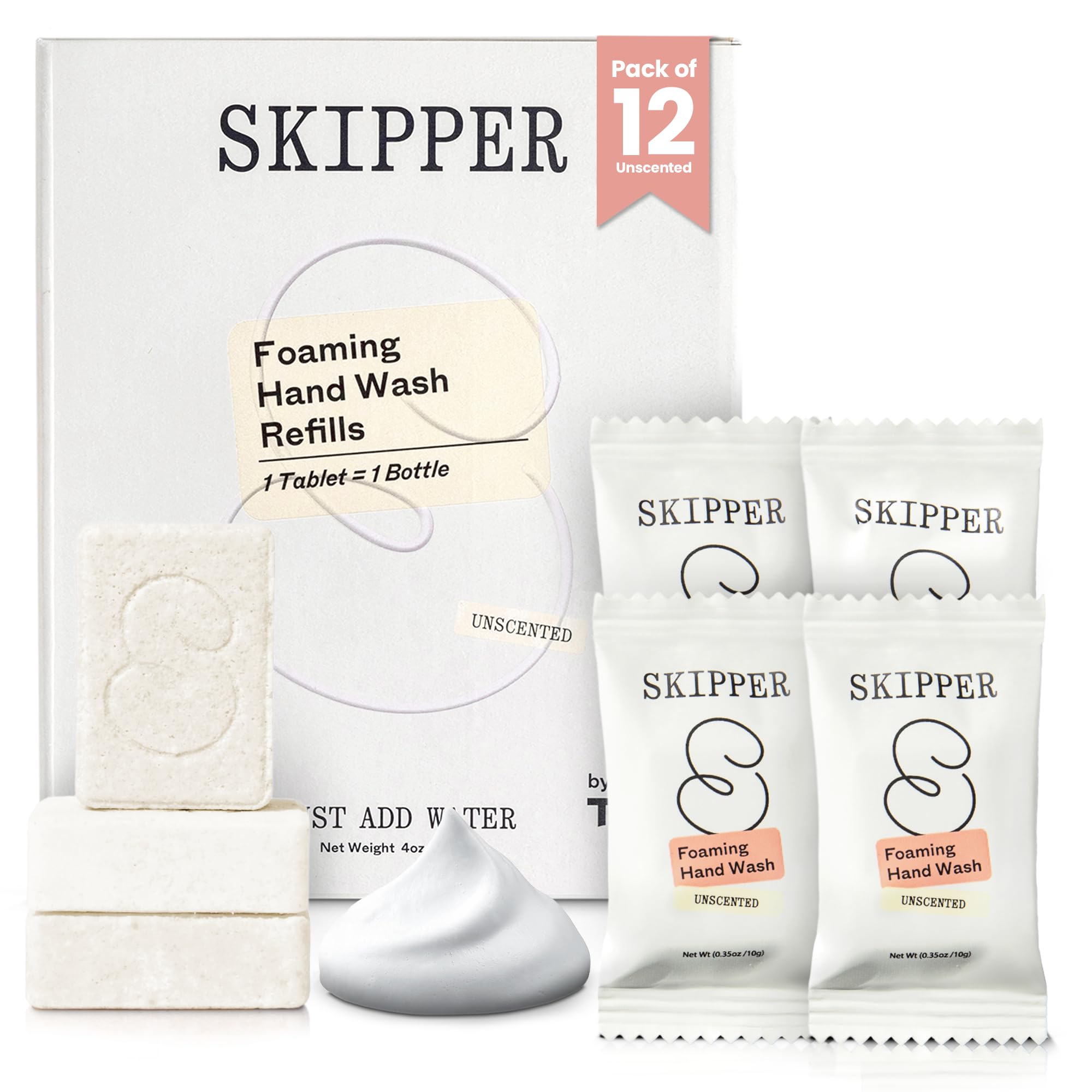 Skipper tableta jabón manos espumoso lista para rellenar la botella