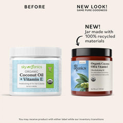 Sky Organics aceite de coco orgánico virgen, textura cremosa para piel suave.