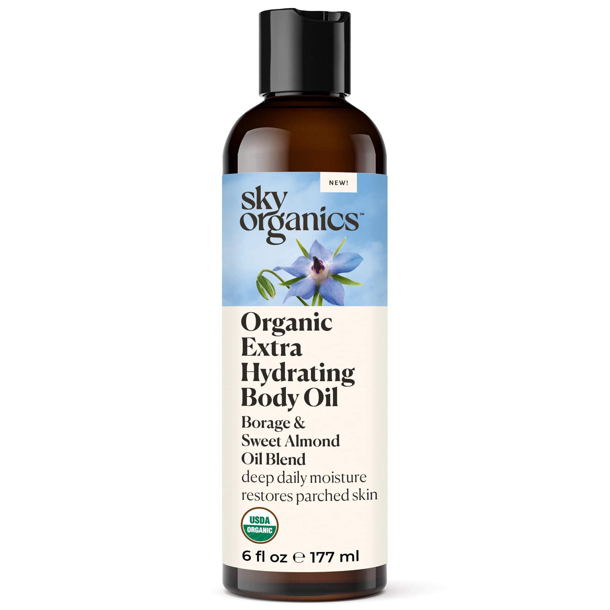 Sky Organics aceite corporal extra hidratante en frasco para piel suave