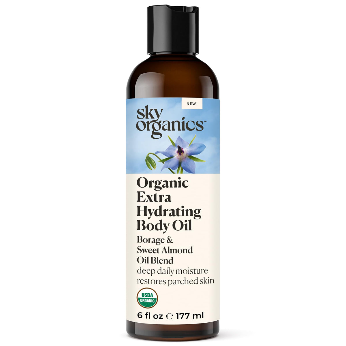 Sky Organics aceite corporal extra hidratante en frasco para piel suave