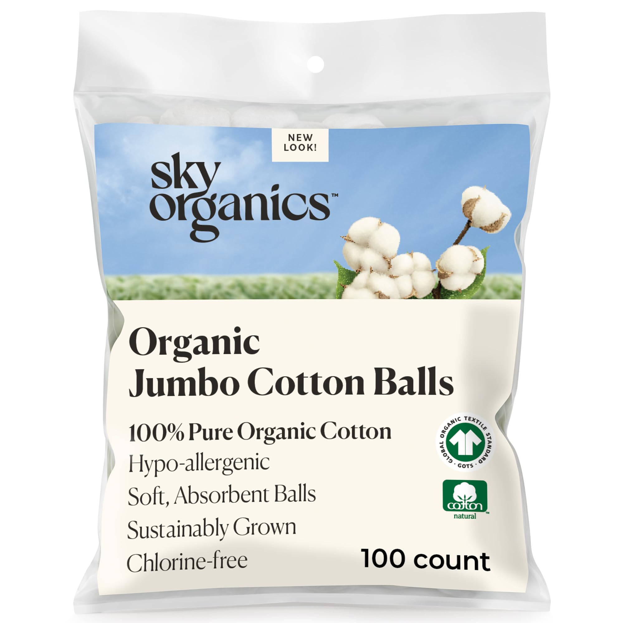 Sky Organics bolas de algodón orgánico ultra suaves para piel sensible y uso diario