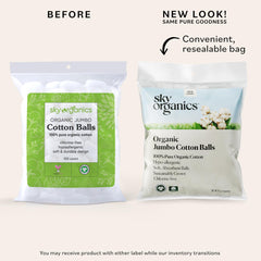 Sky Organics bolas de algodón orgánico en uso facial para aplicar tónicos