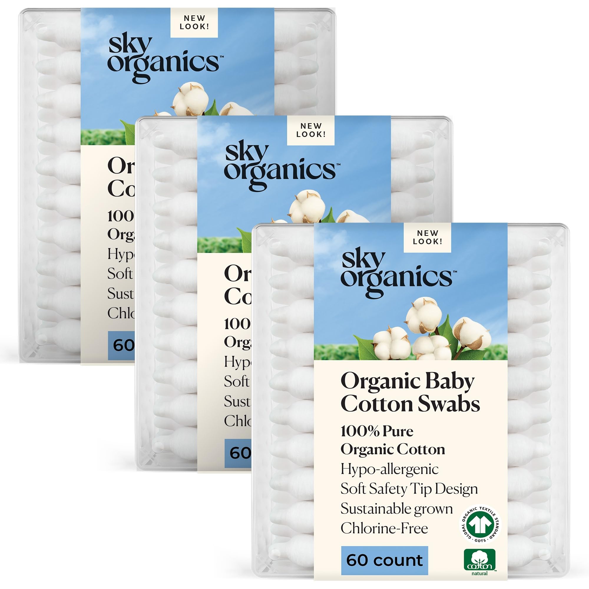 Sky Organics Coton Bebe: empaque de 180 unidades para uso diario suave.