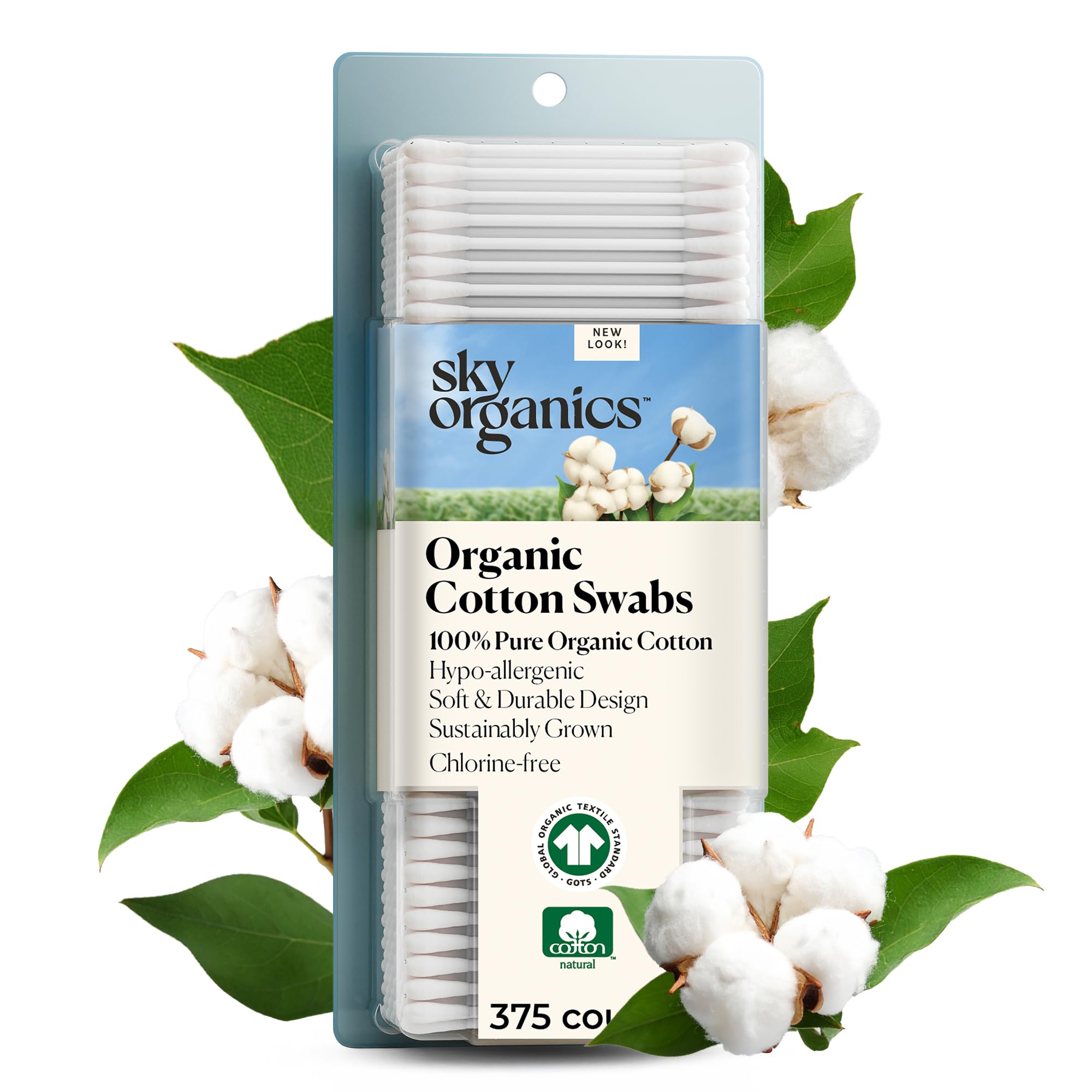 Sky Organics hisopos de algodón orgánico con puntas sumamente suaves para uso diario