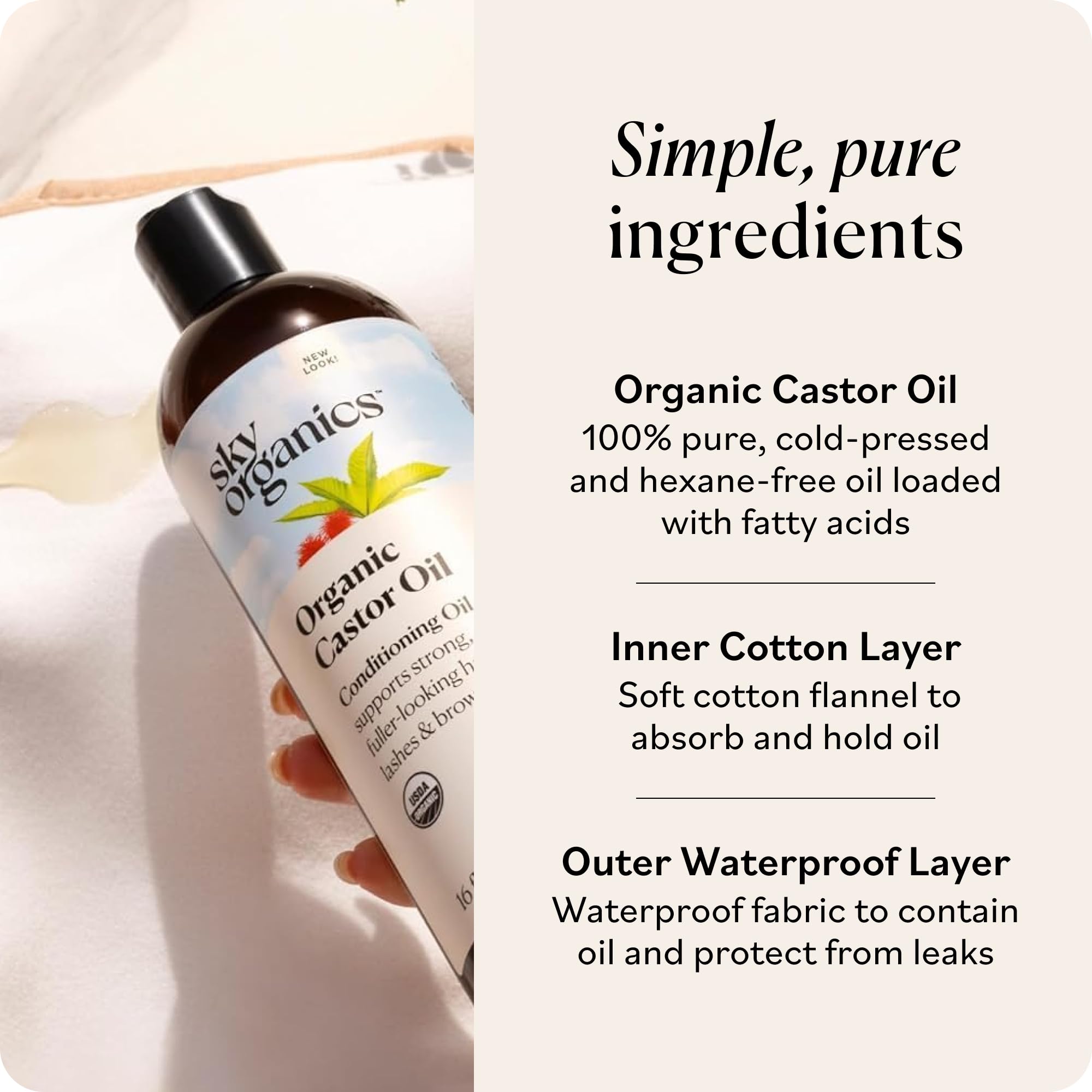Sky Organics pack de aceite de ricino para uso en cuello y cintura.
