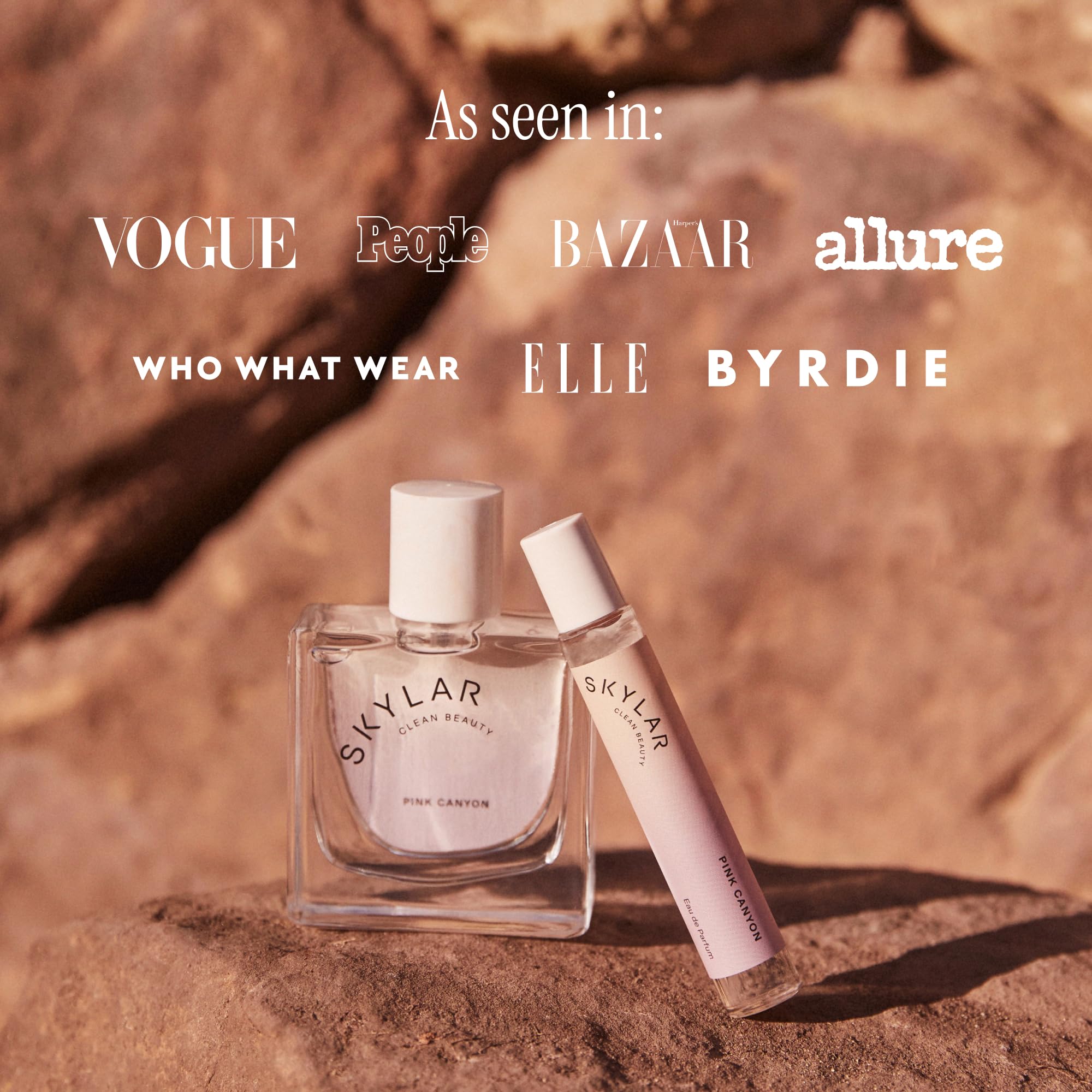Skylar Pink Canyon scent profile graphic showing grapefruit cedar and pink salt notes