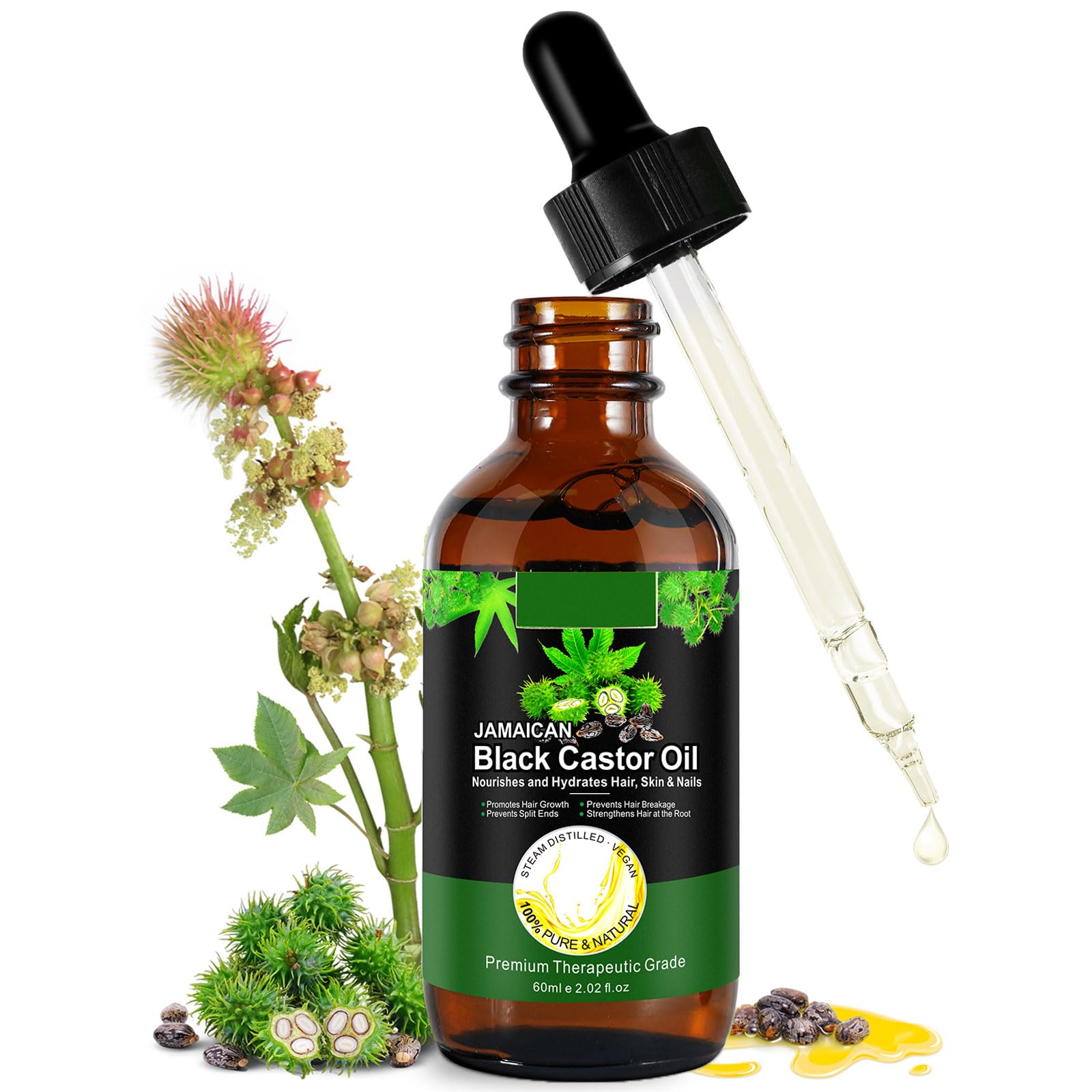 SOCATFOT Aceite de Ricino Jamaicano puro en bote para fortalecer cabello y pestañas.