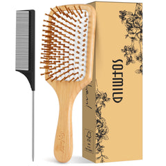 Sofmild cepillo de pala de bambú y cerdas, cepillado suave para el cabello.