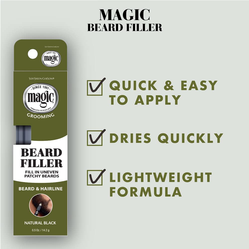 SoftSheen Magic Grooming swatch highlights the natural black shade and grey coverage.