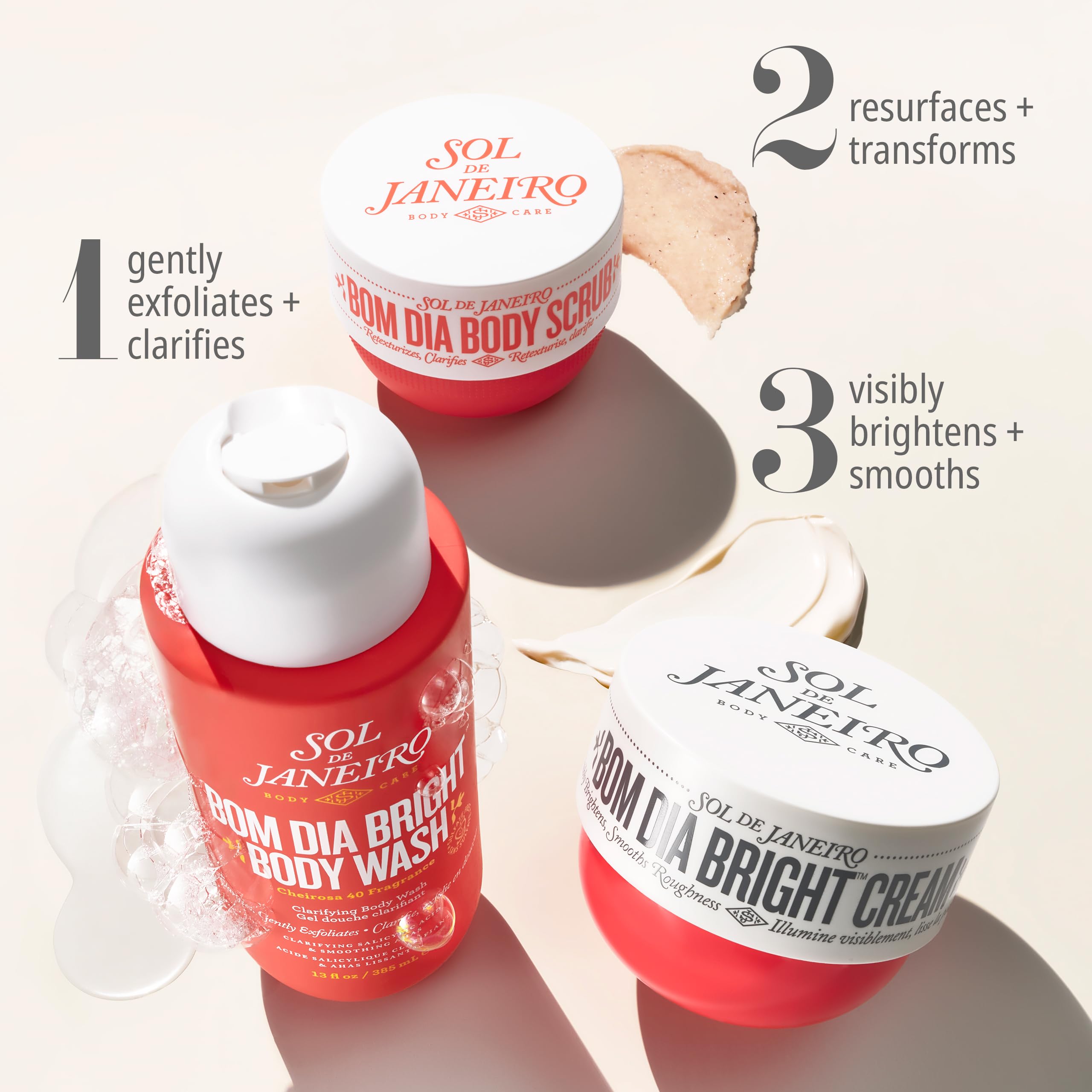 Sol de Janeiro Bom Dia Bright Scrub s’utilise deux fois par semaine pour une douceur durable.