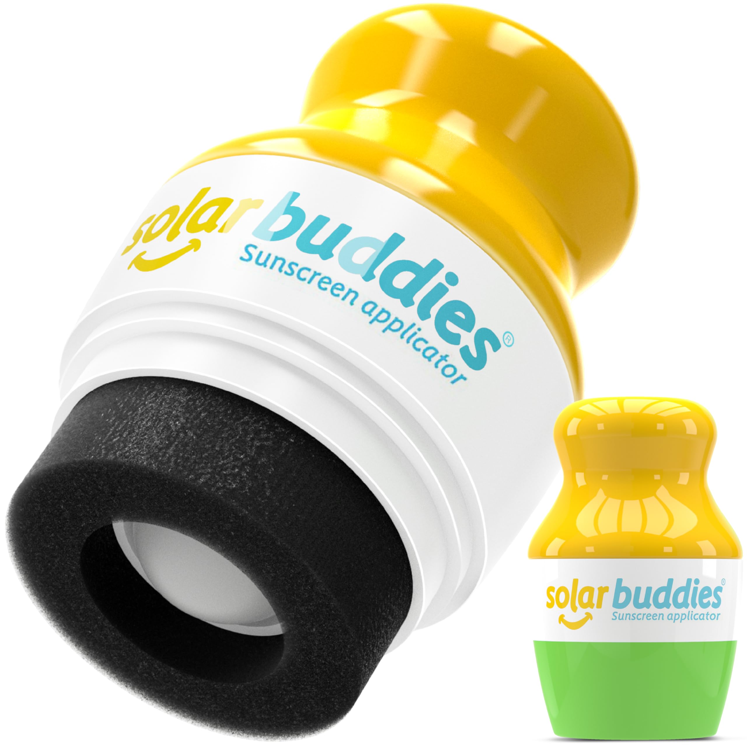 Solar Buddies: aplicador solar verde, vista frontal, para viaje sin desorden
