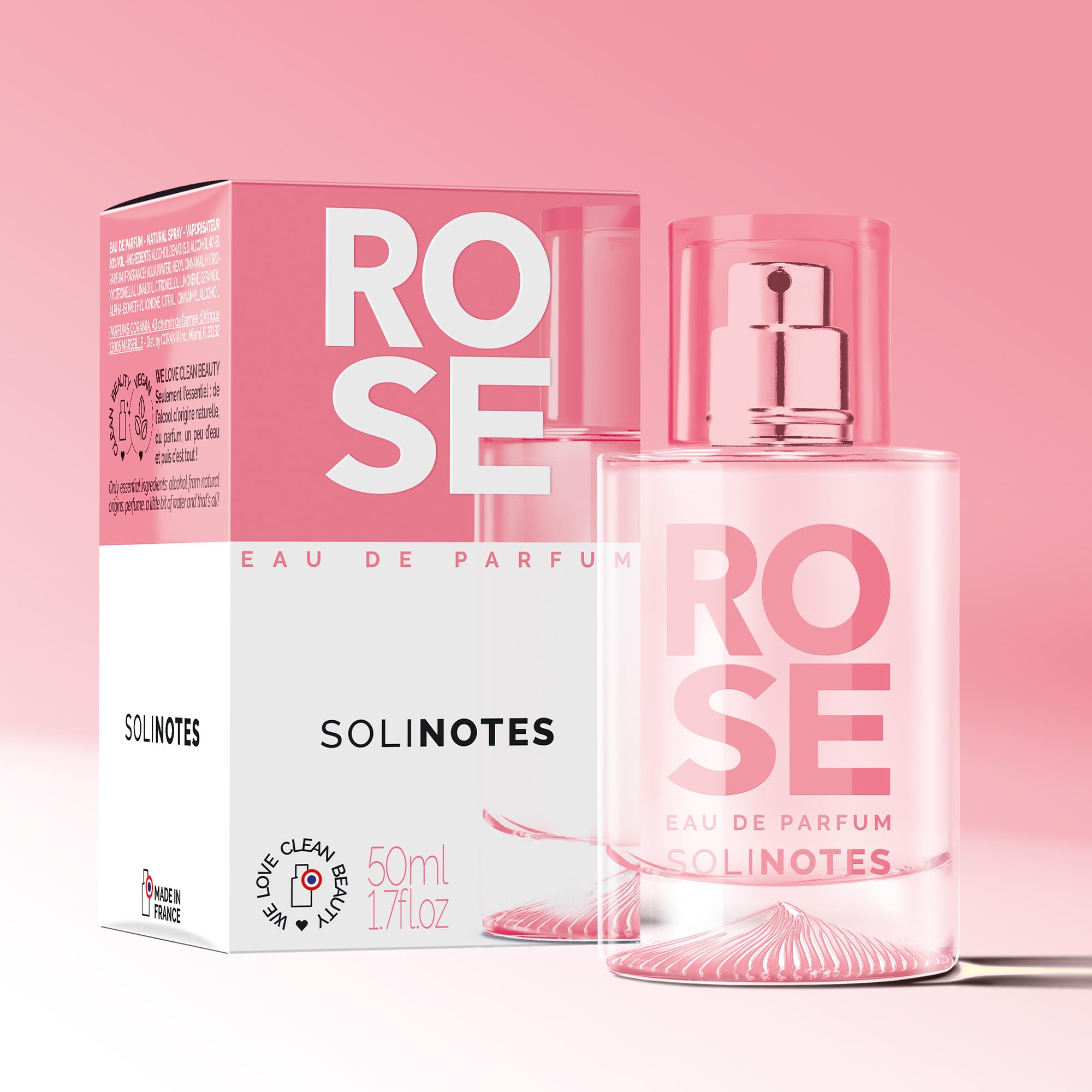 Solinotes Rose, diseño de envase que inspira lujo y cuidado personal.