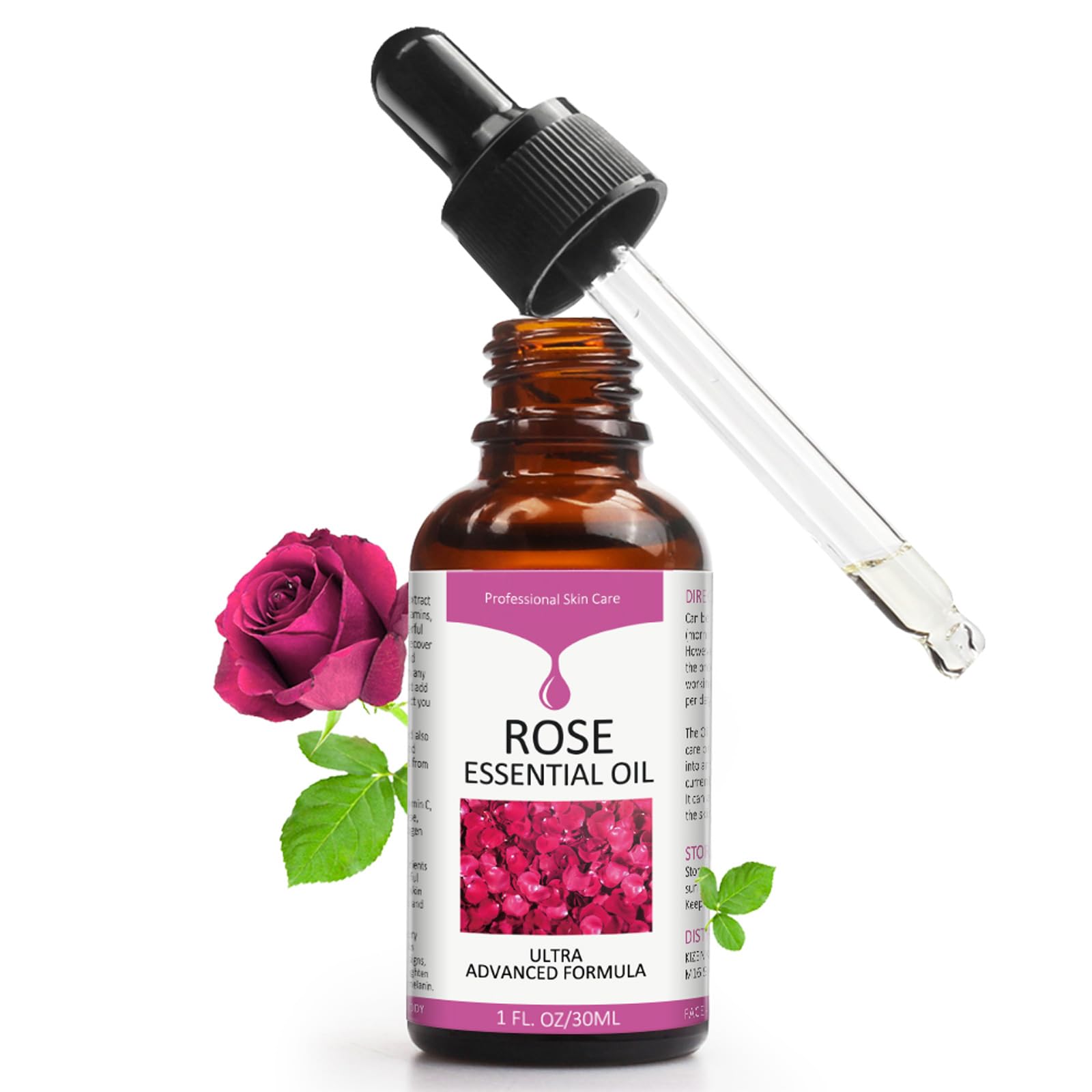 SOLOTREE Aceite de rosa, frasco visto de frente, hidratación suave para la piel