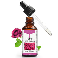 SOLOTREE Aceite de rosa, frasco visto de frente, hidratación suave para la piel