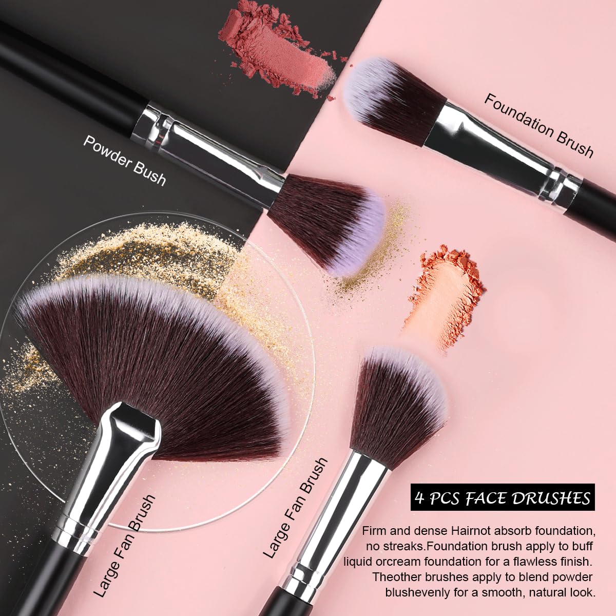 SOLVE brochas maquillaje 32 piezas – brocha de ojos para difuminar sombras con precisión.