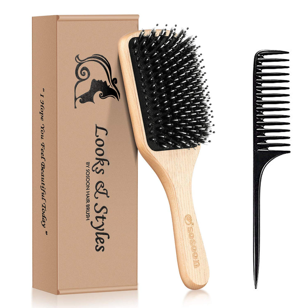 Cepillo Sosoon con cerdas de jabalí y mango de madera para peinado suave y cómodo