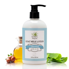 Loción de leche de cabra Southern Natural, foto del bote, hidratación suave para piel seca