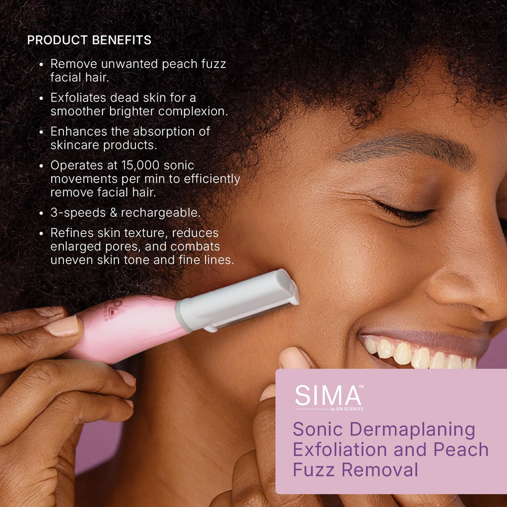 SIMA dermaplaning facilita la eliminación de vello facial sin dolor en casa.