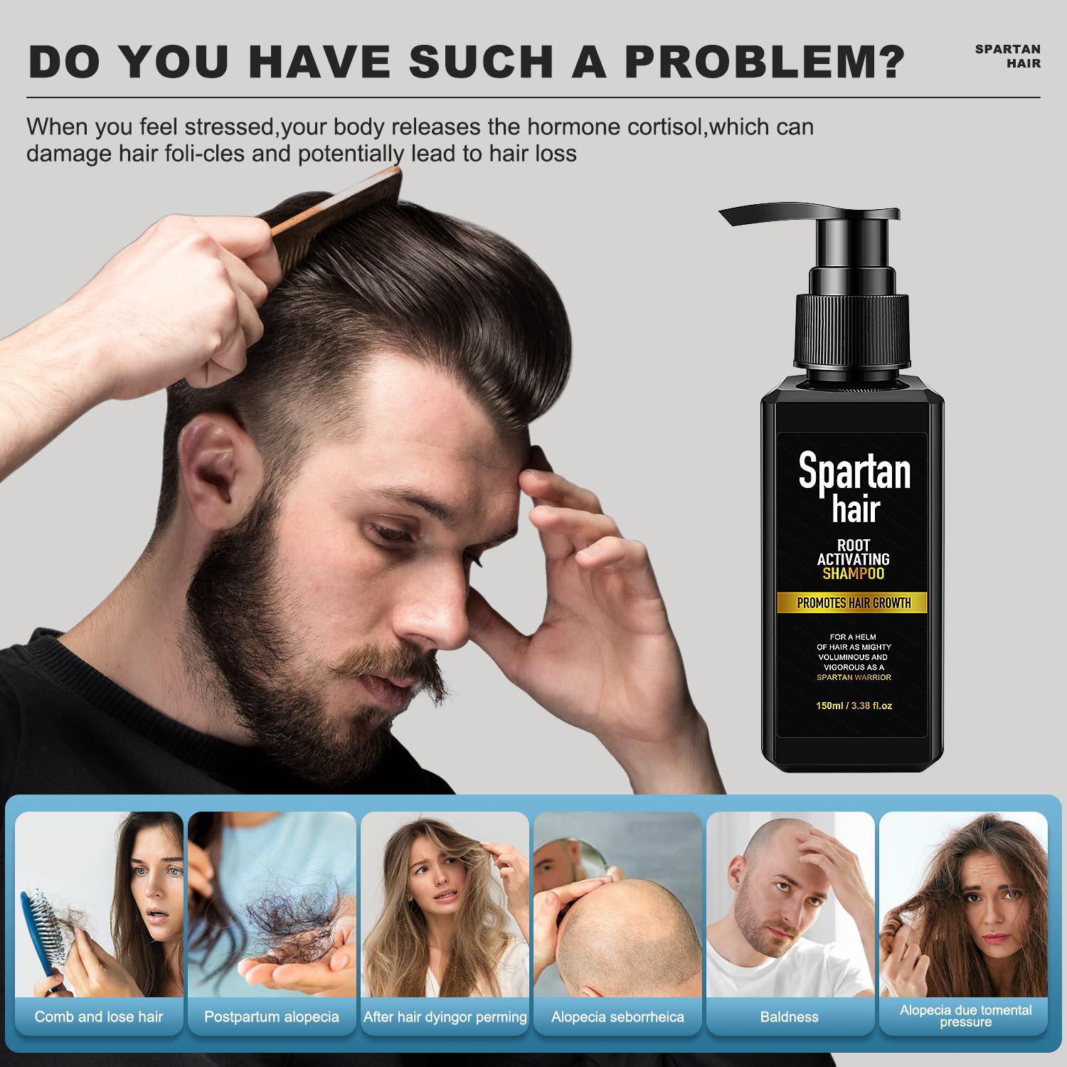 SPARTAN HAIR shampoo packaging highlights sulfate-free formula