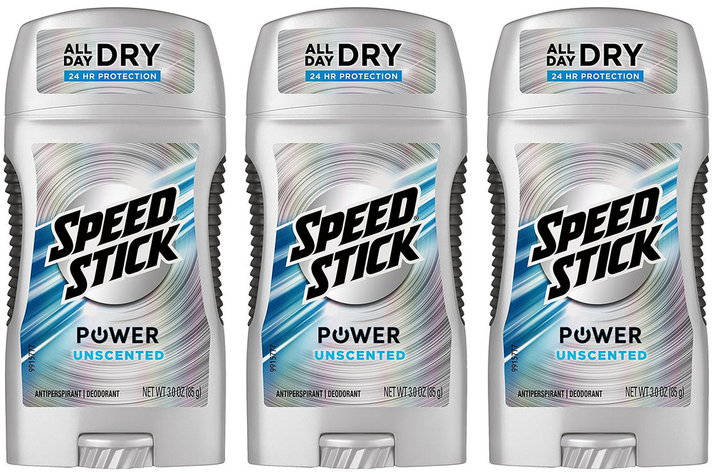 Speed Stick Power Unscented stick front view for all day dryness and protection.