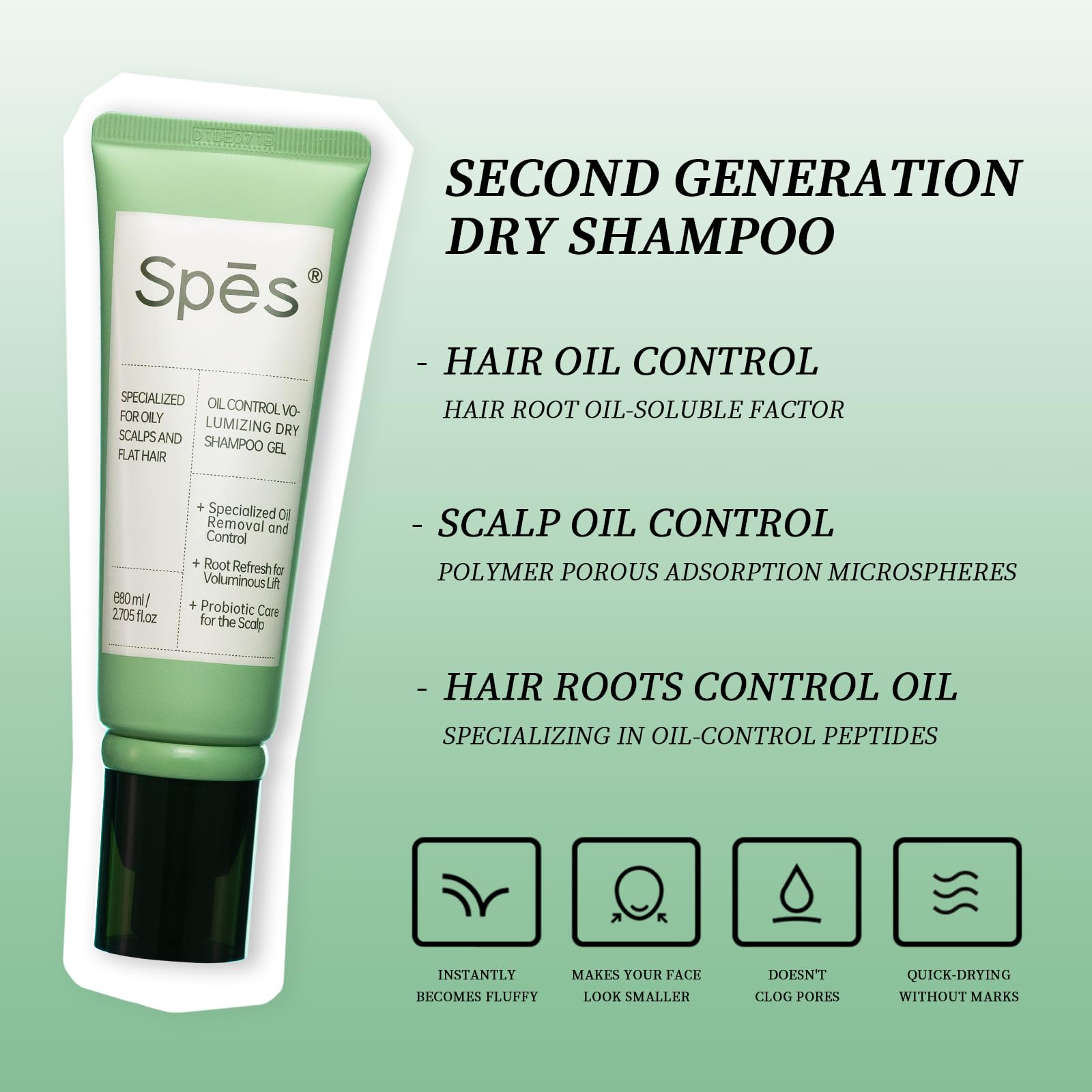 Absorcion de aceite de cuero cabelludo y cabello con Spes, sensacion ligera.