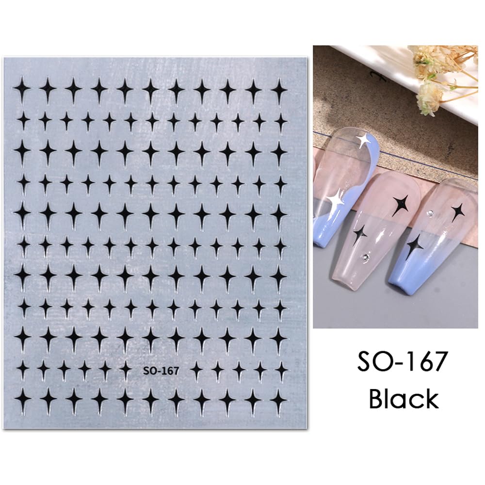 SPLOCUDU estrellas 3D negro para uñas, contraste moderno y fácil retiro.