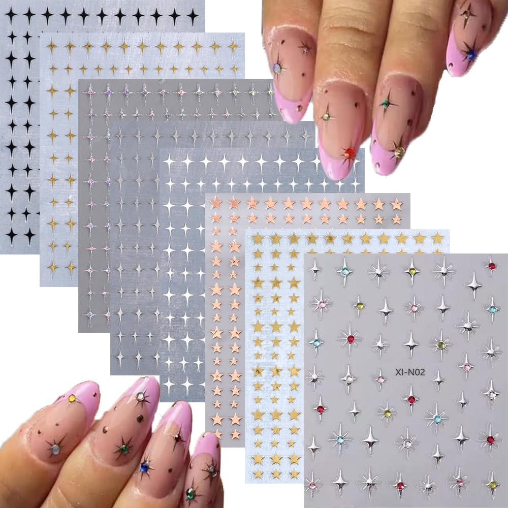 SPLOCUDU estrellitas 3D oro para uñas, acabado luminoso y fácil fijación.