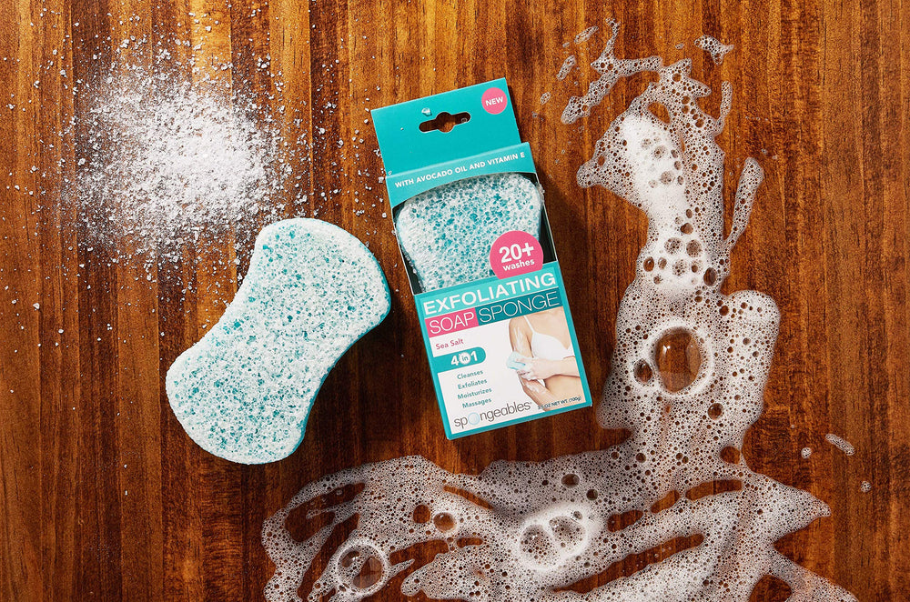 Spongeables sea salt sponge creates rich lather for spa like cleansing.