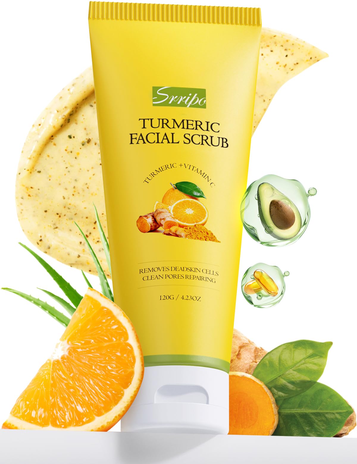 Srripo exfoliante facial con vitamina C y cúrcuma, textura suave para renovación de la piel