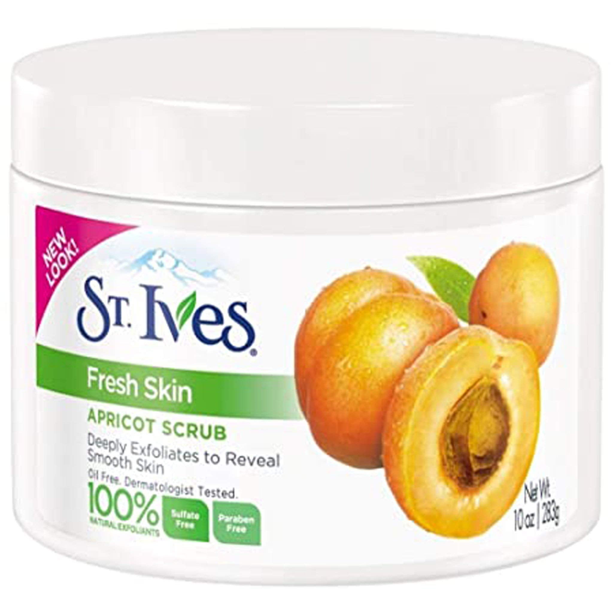St. Ives gommage abricot texture granuleuse montrant une exfoliation efficace.