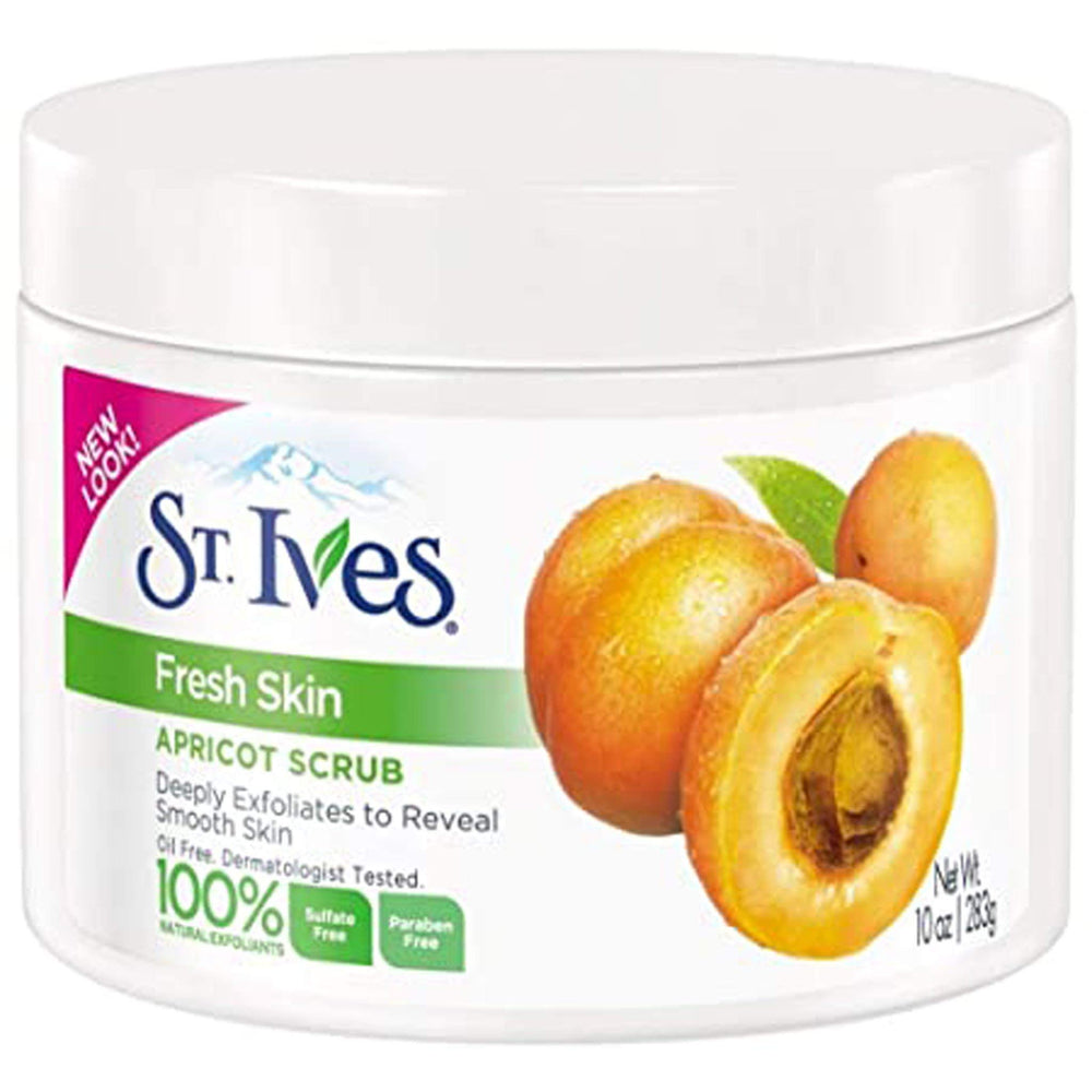 St. Ives gommage abricot visuel emballage pour peau plus nette et éclatante.